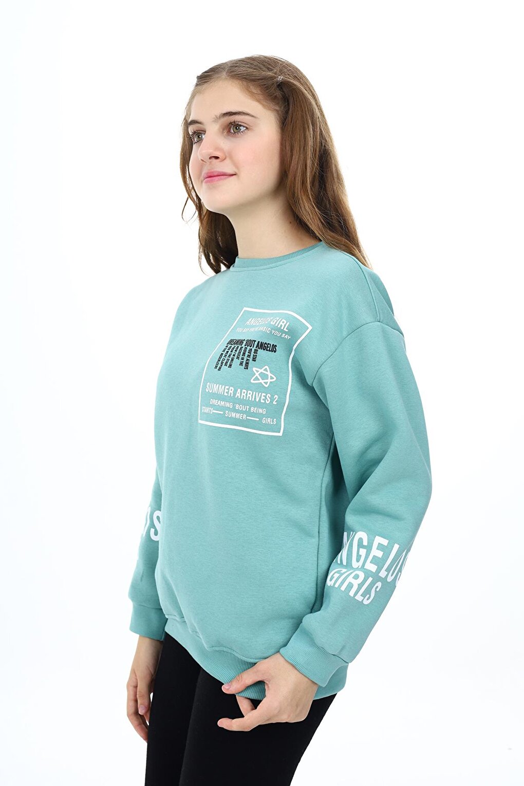 Girl's Collar and Wrist Printed 3 Thread Sweatshirt 7-13 Years Lx294