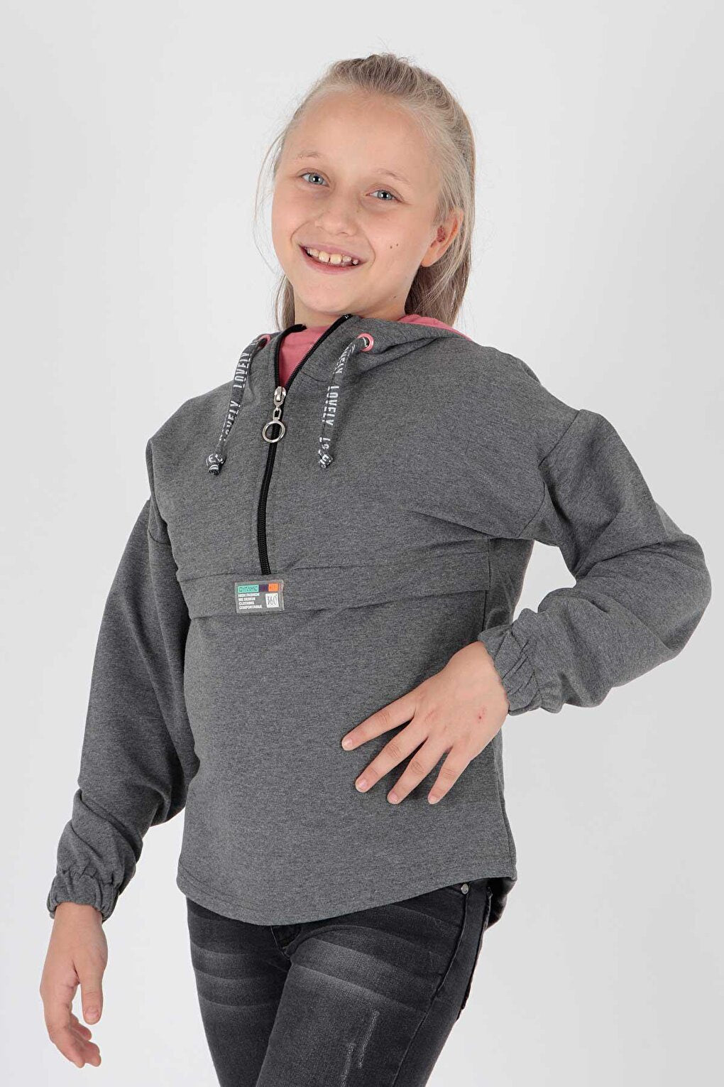 Kids Girl Hooded Sweat Long Sleeve Zippered Hoodie Cotton Ak15260