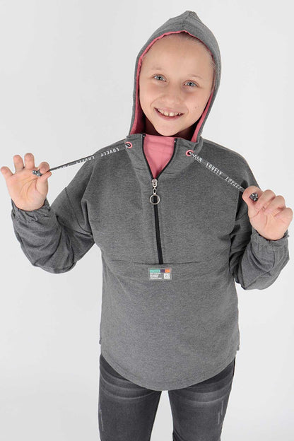 Kids Girl Hooded Sweat Long Sleeve Zippered Hoodie Cotton Ak15260