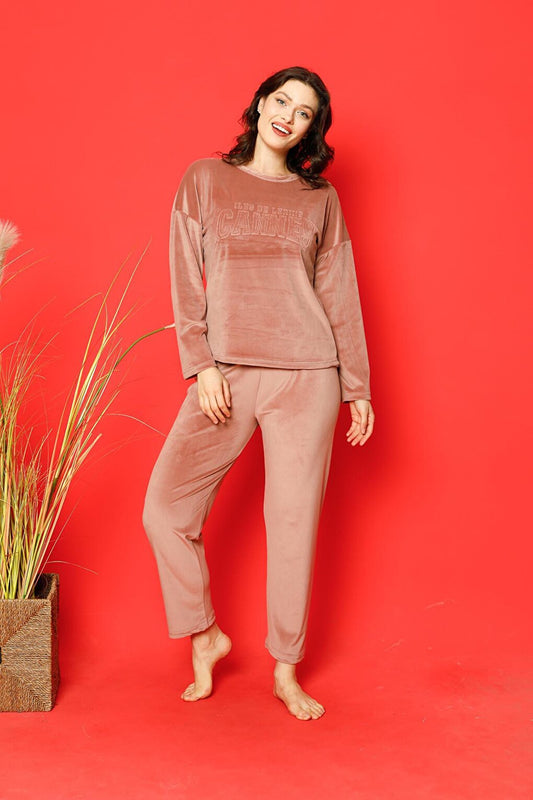 Women's Pajama Set French Velvet Cannes Embossed Leg Waistband Winter Seasonal W205212287