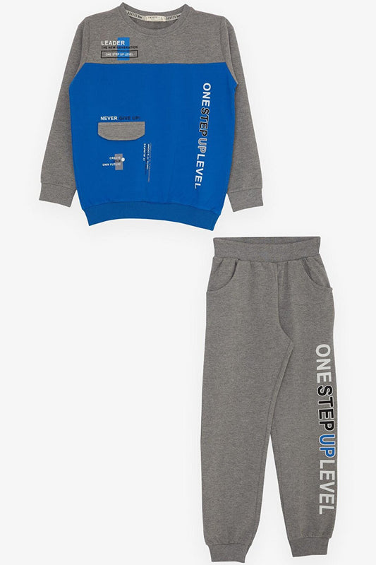 Boy's Tracksuit Set Letter Printed Saks Blue (Ages 7-12)