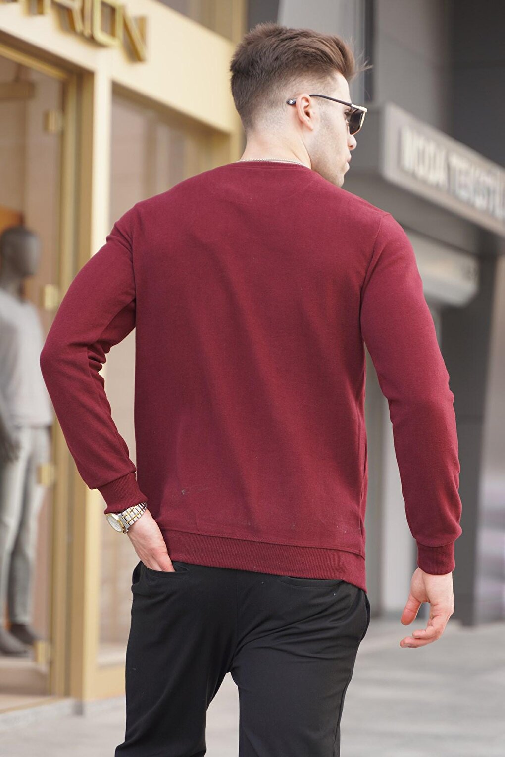 Claret Red Patterned Crew Neck Knitwear Sweater 5968