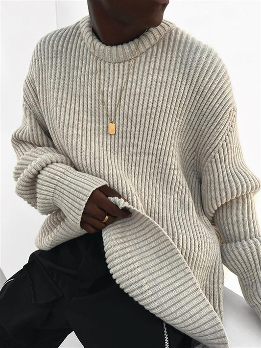 Extra Oversize Corded Knitted Sweater Beige