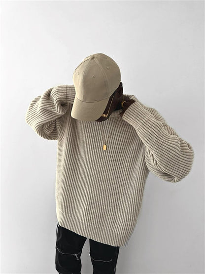 Extra Oversize Corded Knitted Sweater Beige