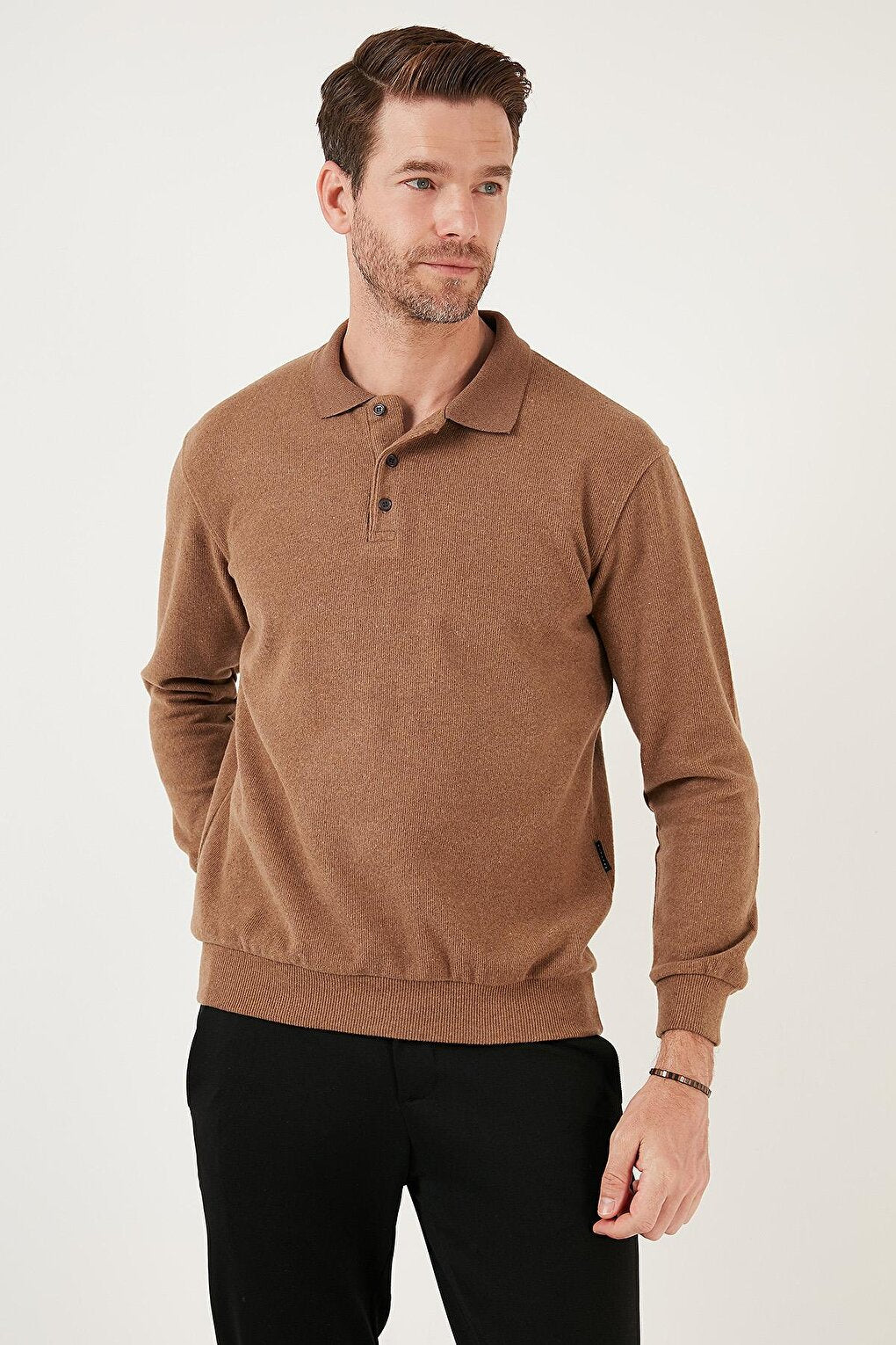 Cotton Blend Regular Fit Polo Neck Sweater 456223