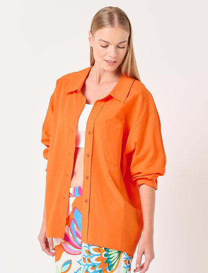 Orange Long Sleeve Shirt Collar Woven Shirt