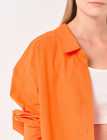 Orange Long Sleeve Shirt Collar Woven Shirt