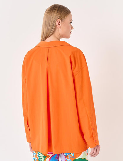 Orange Long Sleeve Shirt Collar Woven Shirt