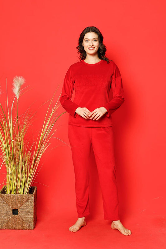 Women's Pajama Set French Velvet Cannes Embossed Leg Waistband Winter Seasonal W205212287