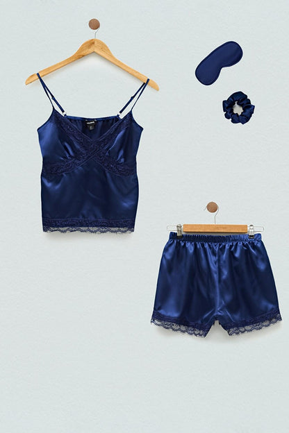 4-Piece Boxed Satin Navy Blue Athlete Shorts Set