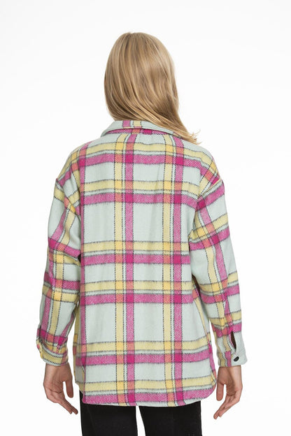 Girl's Leather Pocketed Plaid Shirt 9-14 Years Lx147