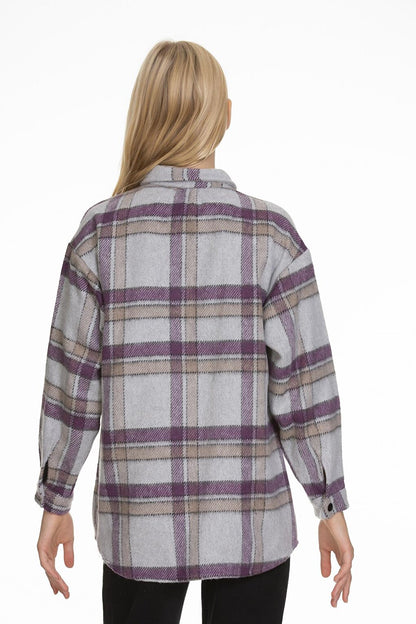 Girl's Leather Pocketed Plaid Shirt 9-14 Years Lx147