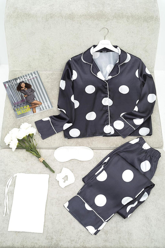 5-Piece Polka Dot Black Pajama Set