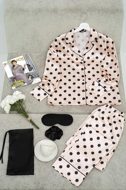 5-Piece Polka Dot Champagne Pajama Set