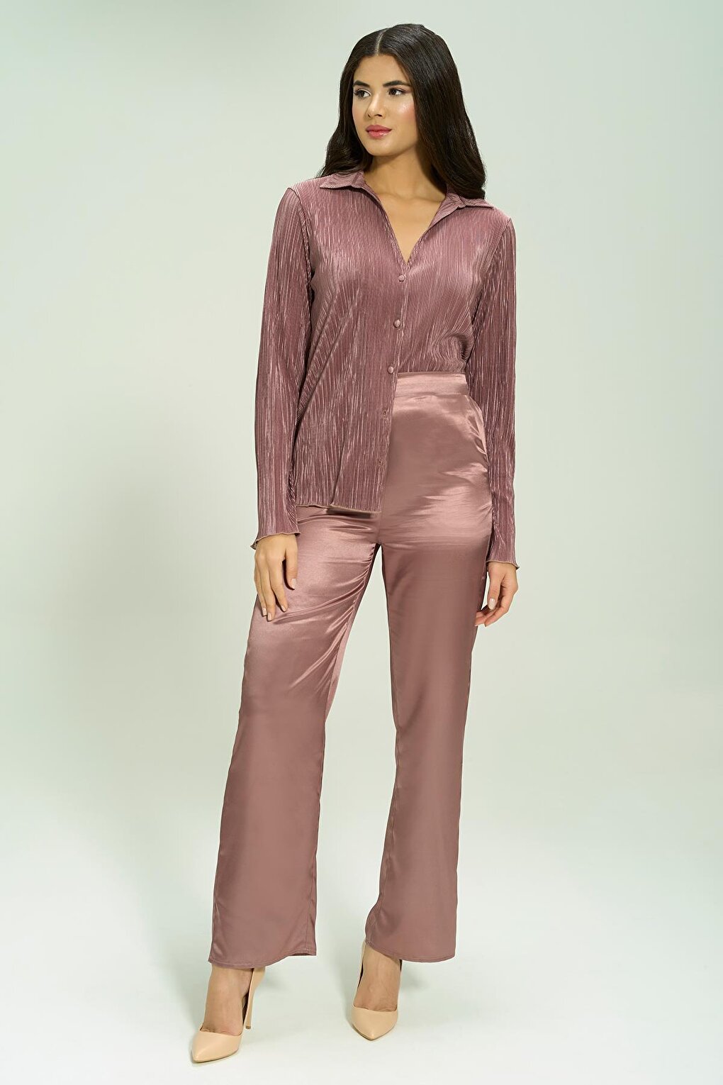 6-Piece Pleated Mink Bustier Pajama Set