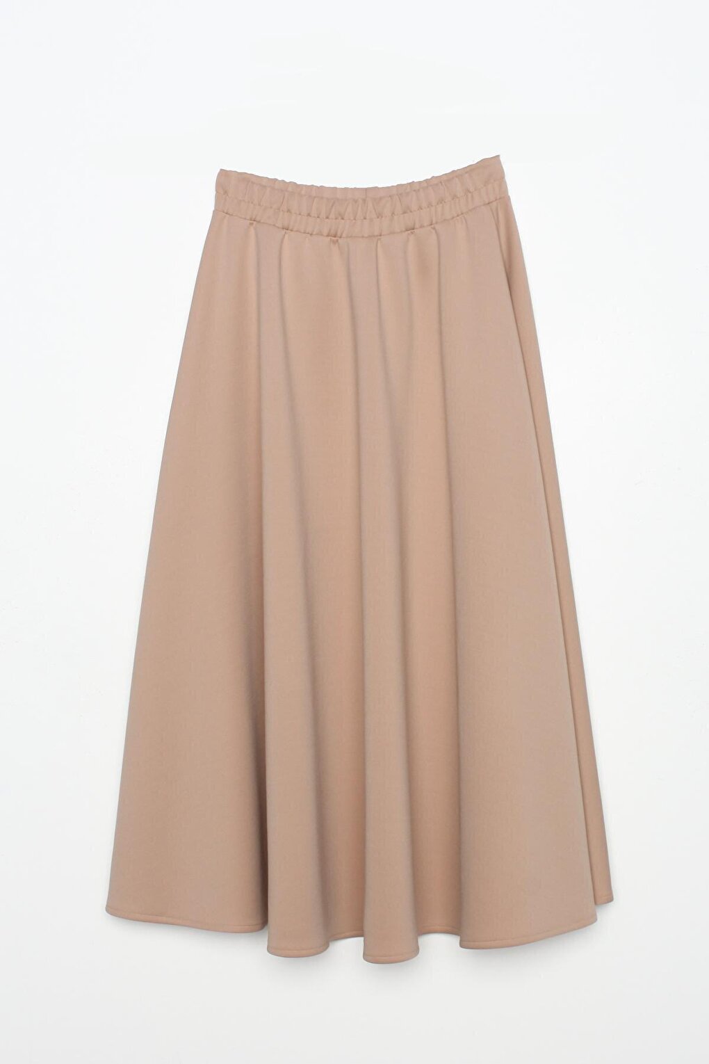 Beige Scuba Flared Skirt with Elastic Waist