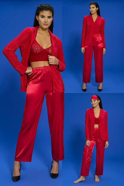 6-Piece Pleated Red Bustier Pajama Set