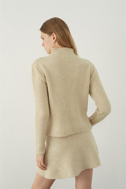 Beige Flounced Mini Knitted Skirt