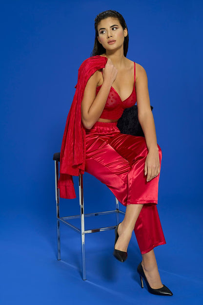 6-Piece Pleated Red Bustier Pajama Set