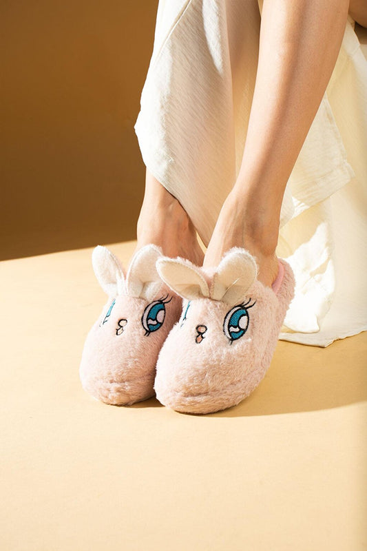 Cute Rabbit Front Closed Inside Fur Thermal Sole Women's Home Slippers P01-18-23Kl