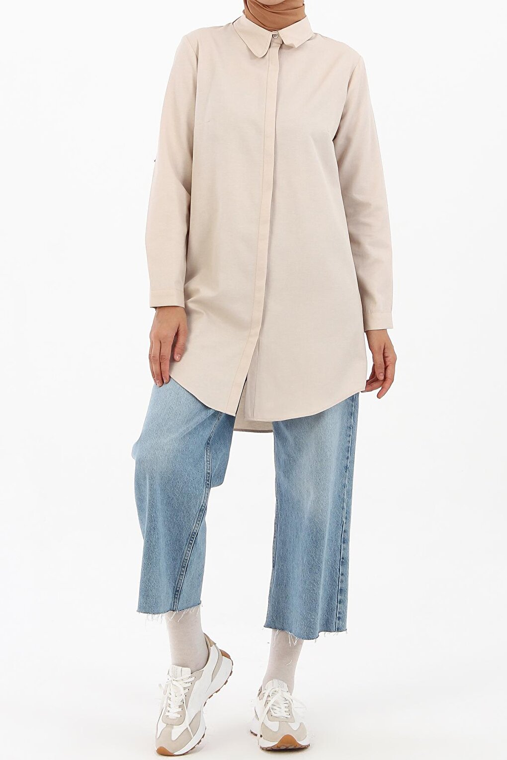 Pebble Hidden Placket Cotton Shirt Tunic