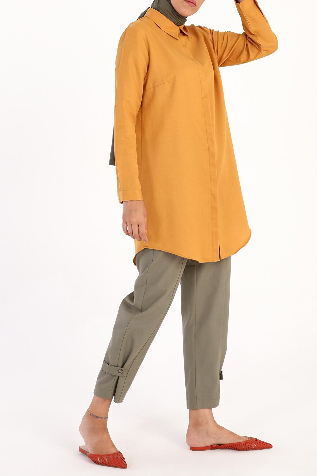 Mustard Hidden Placket Cotton Shirt Tunic