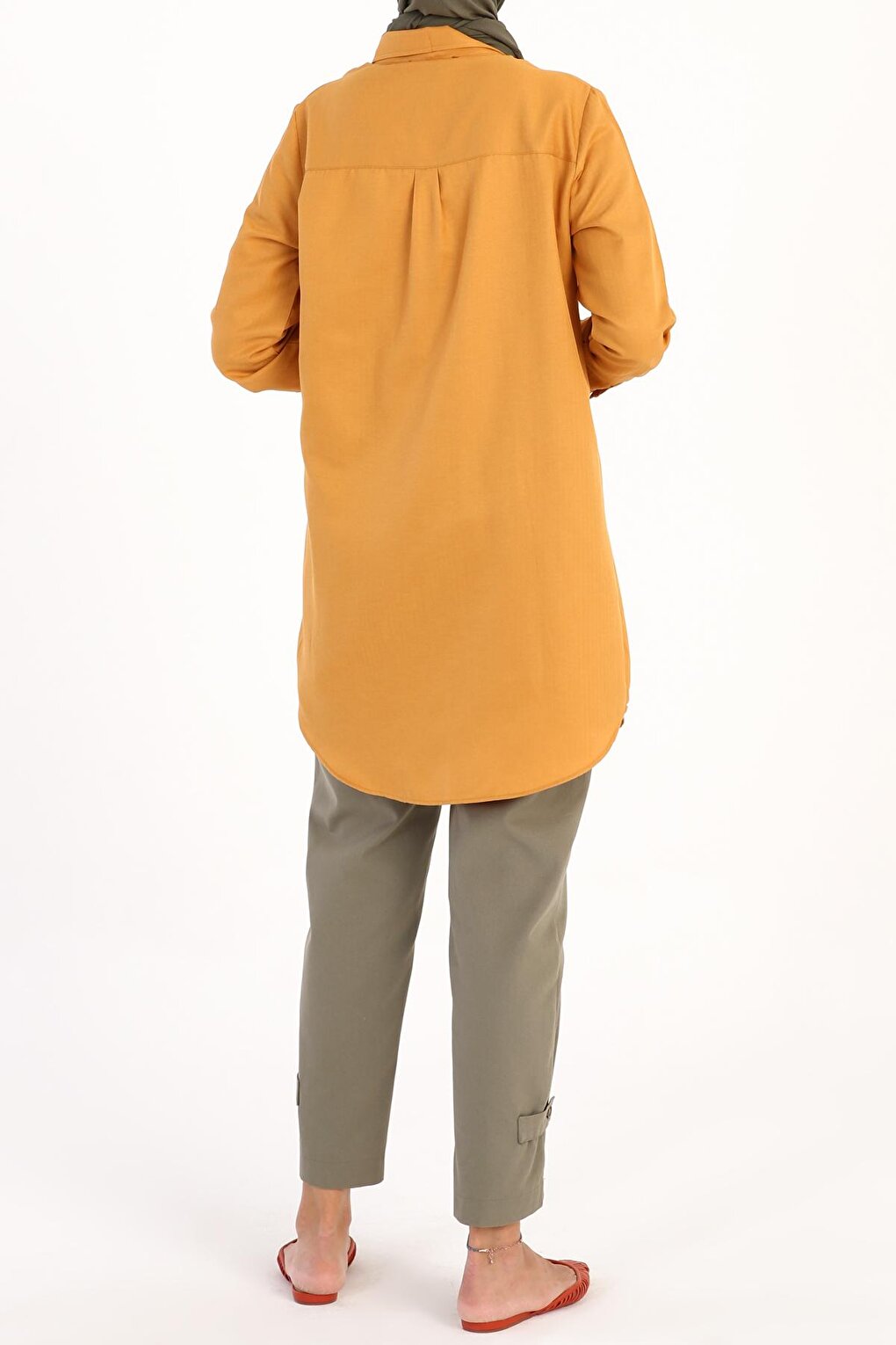 Mustard Hidden Placket Cotton Shirt Tunic