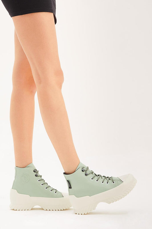 Women's Mint Green Comfortable Mold High Sole Lace-up Sneakers