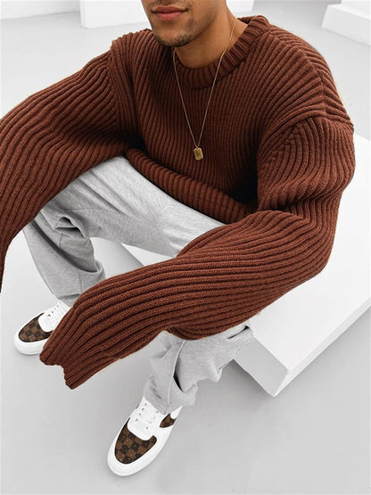 Extra Oversize Ribbed Knitted Sweater Brown