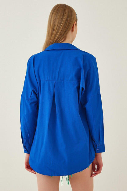 Women's Vivid Blue Oversize Long Basic Shirt HZL22W-BD139001