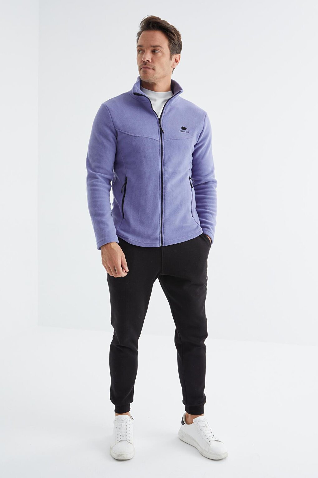 Light Purple Zippered Stand Collar Standard Fit Men's Sweatshirt Polar - 88134