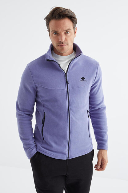 Light Purple Zippered Stand Collar Standard Fit Men's Sweatshirt Polar - 88134