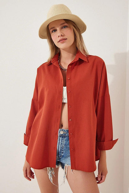 Women's Tile Oversize Long Basic Shirt HZL22W-BD139001