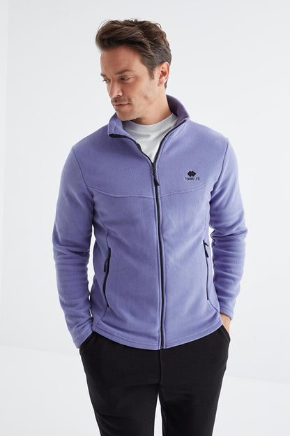 Light Purple Zippered Stand Collar Standard Fit Men's Sweatshirt Polar - 88134