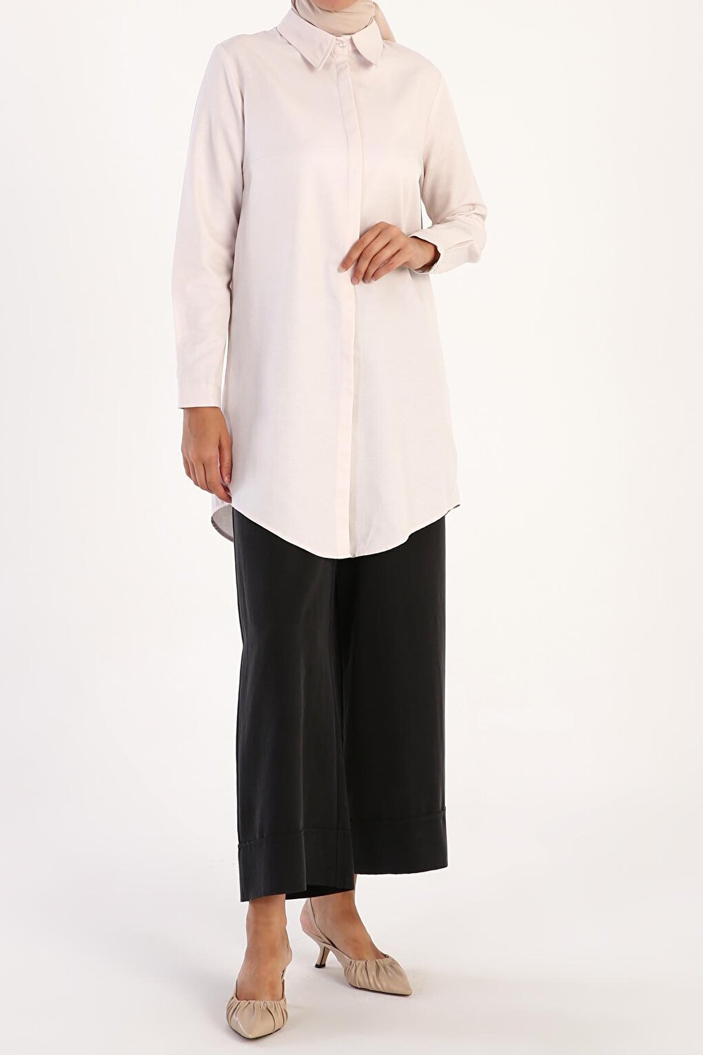 Light Pink Hidden Placket Cotton Shirt Tunic