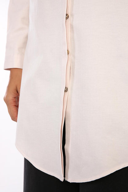 Light Pink Hidden Placket Cotton Shirt Tunic