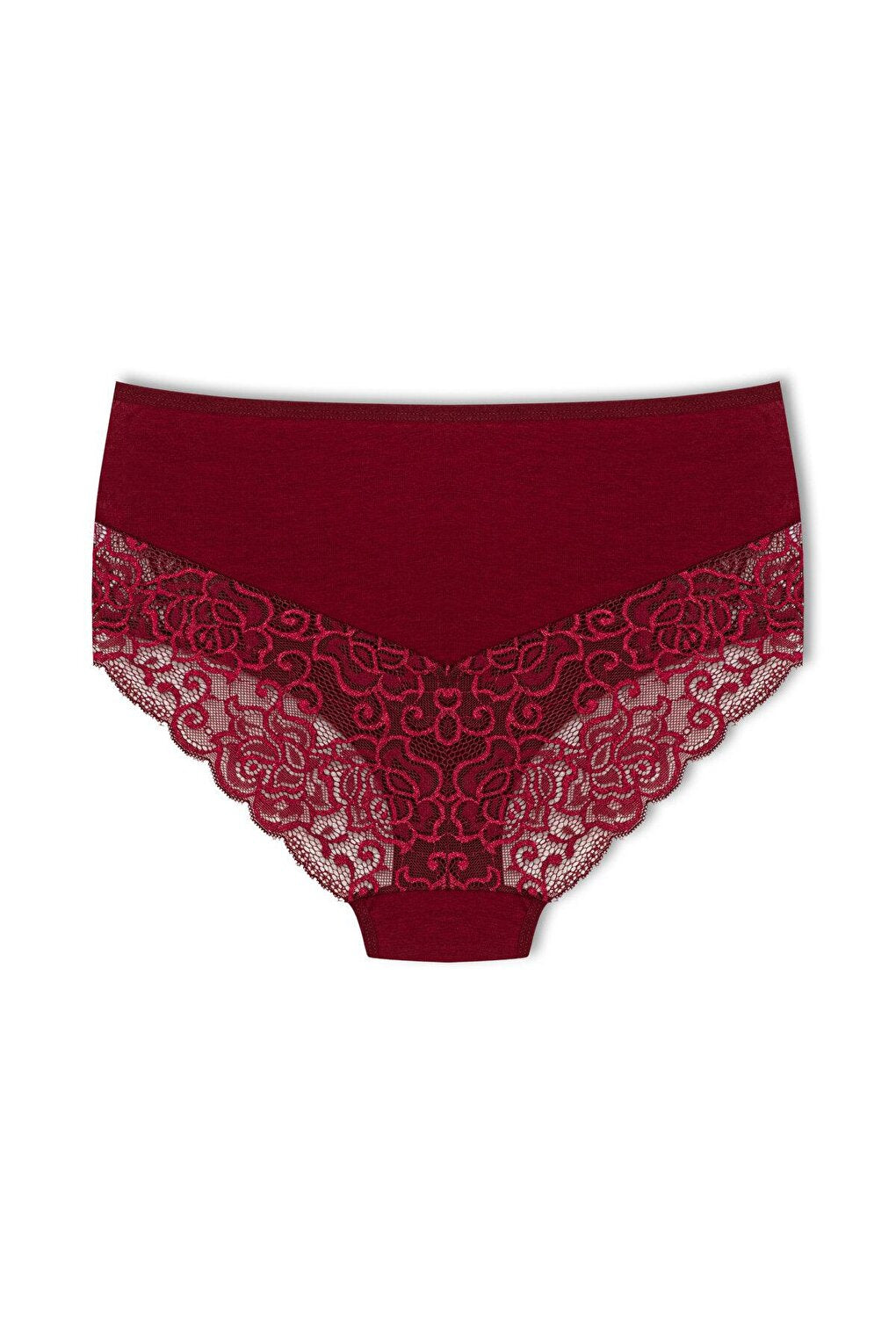 Cotton Front Sides and Back V Lace Detail High Waist Plus Size Women's Panties