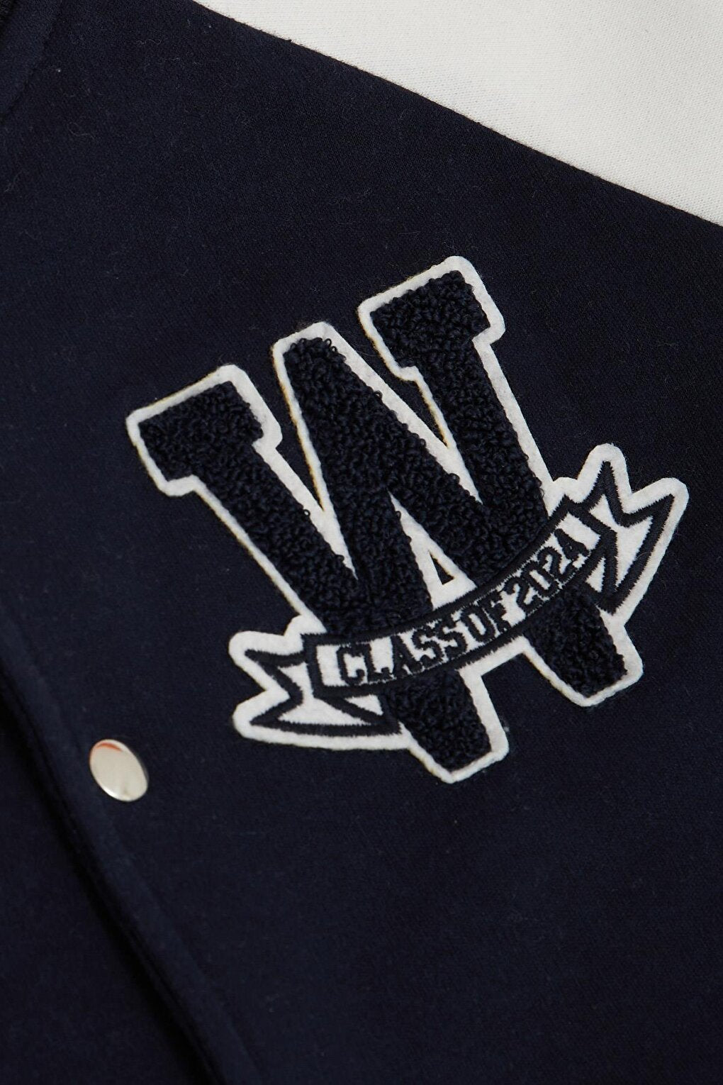 Boy's College Coat with Letter Embroidery and Snap Fasteners Navy Blue (Ages 8-14)