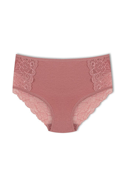 Cotton Front Sides and Back V Lace Detail High Waist Plus Size Women's Panties