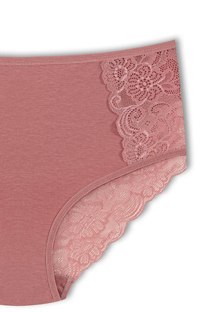 Cotton Front Sides and Back V Lace Detail High Waist Plus Size Women's Panties