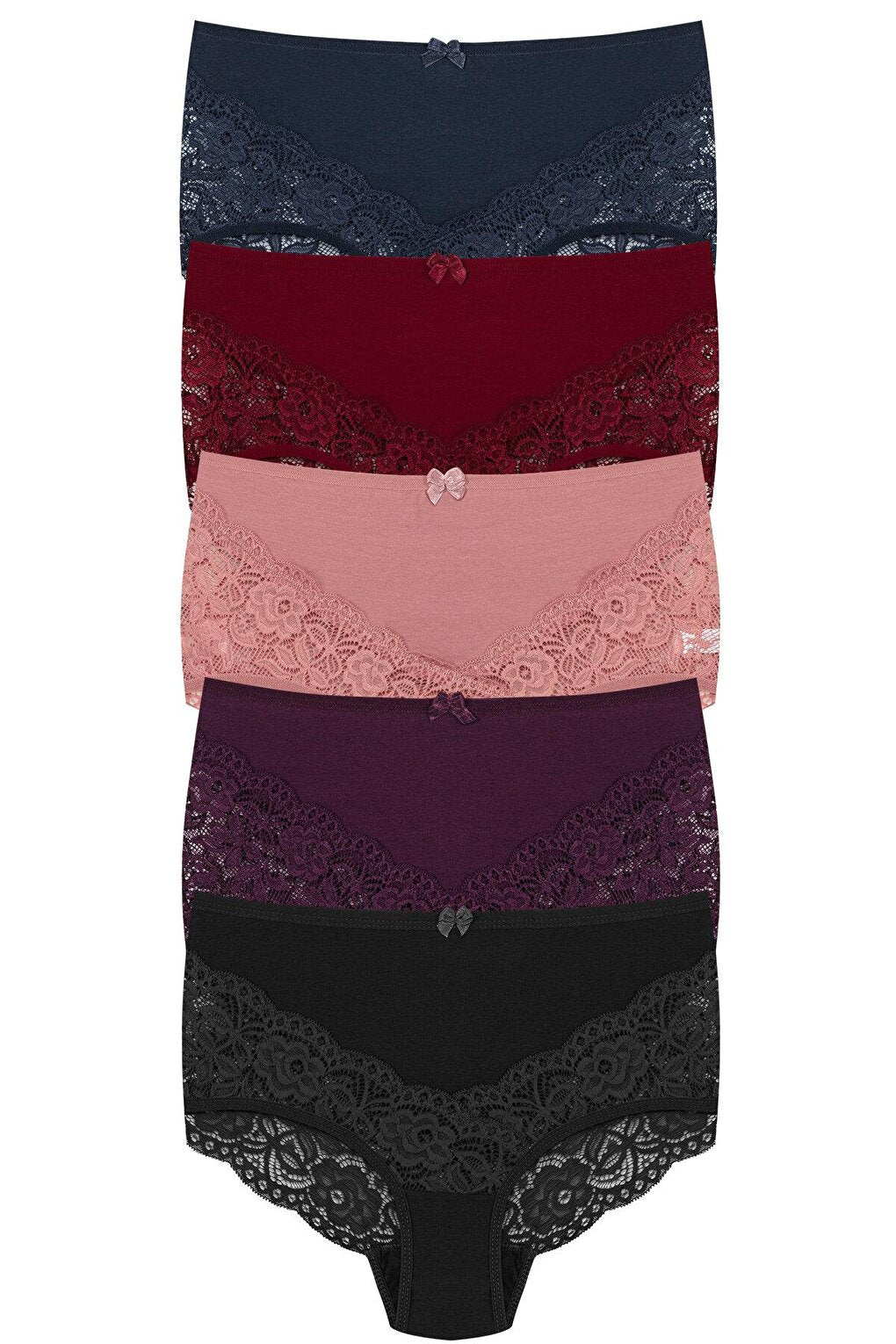 Cotton Back and Front V Lace High Waist Plus Size Women's Panties 5-pack