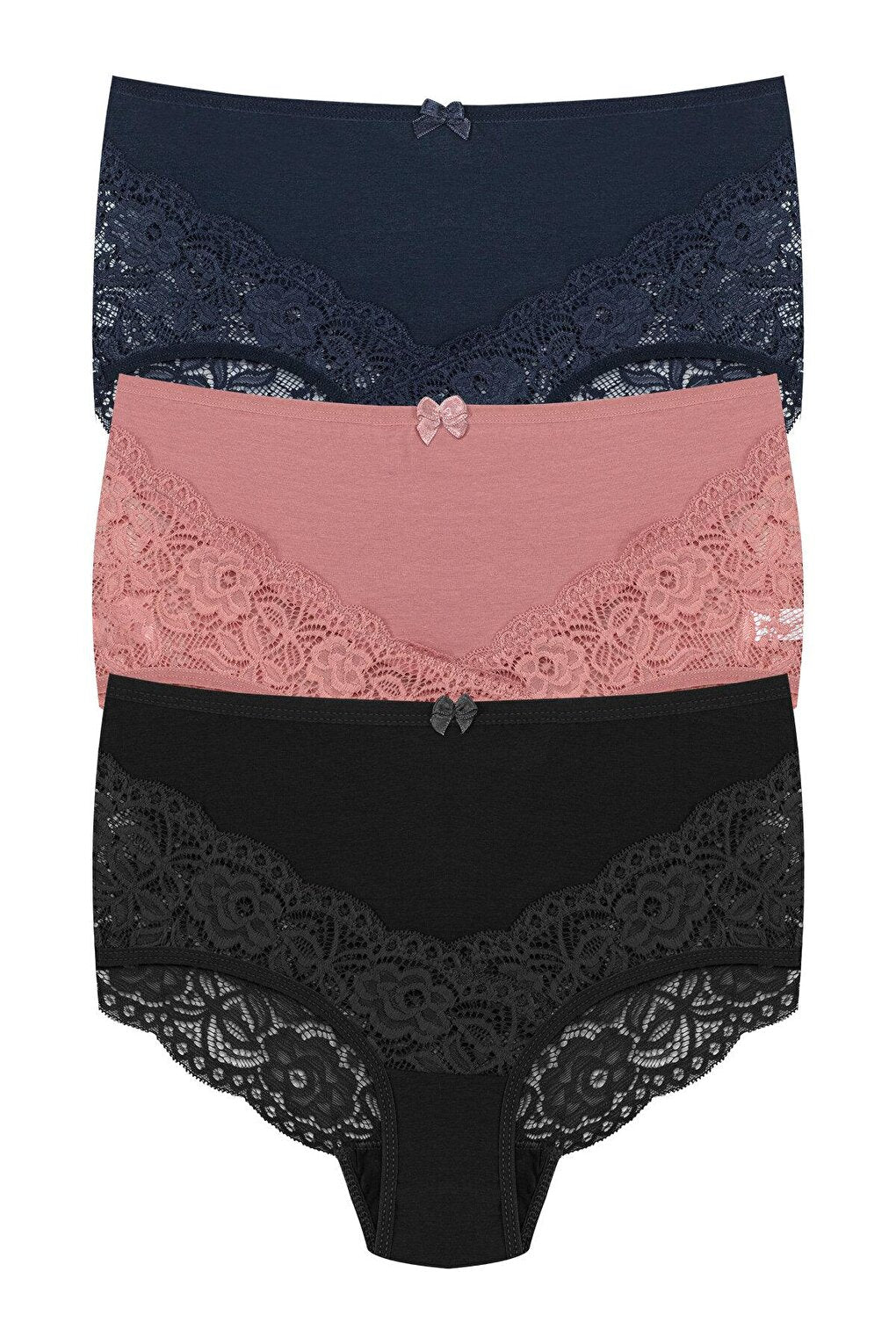 Cotton Back and Front V Lace High Waist Plus Size Women's Panties 3-Piece