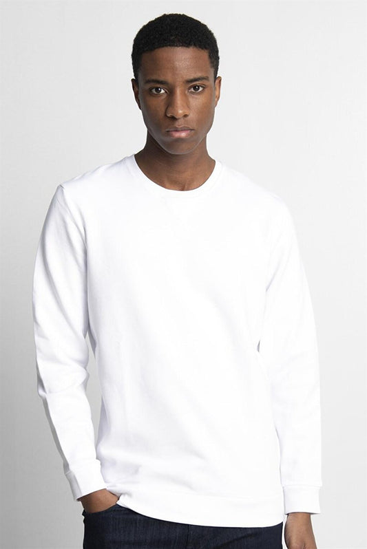 Cotton Crew Neck Basic Unisex White Sweatshirt