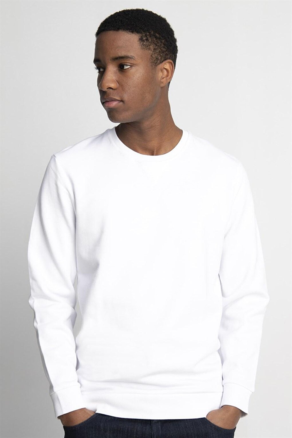 Cotton Crew Neck Basic Unisex White Sweatshirt