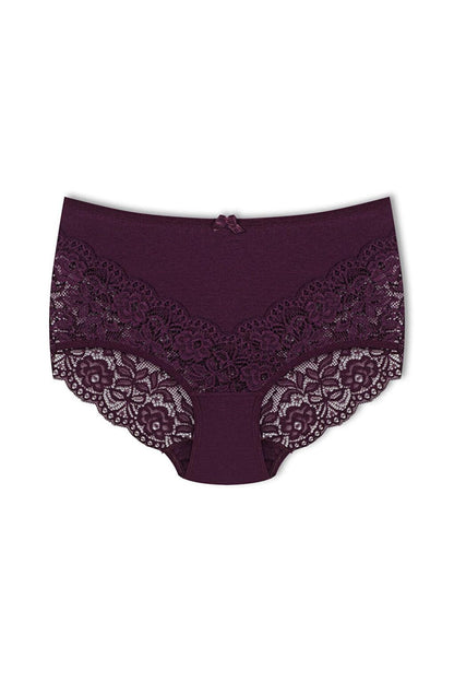 Cotton Back and Front V Lace High Waist Plus Size Women's Panties 3-Piece