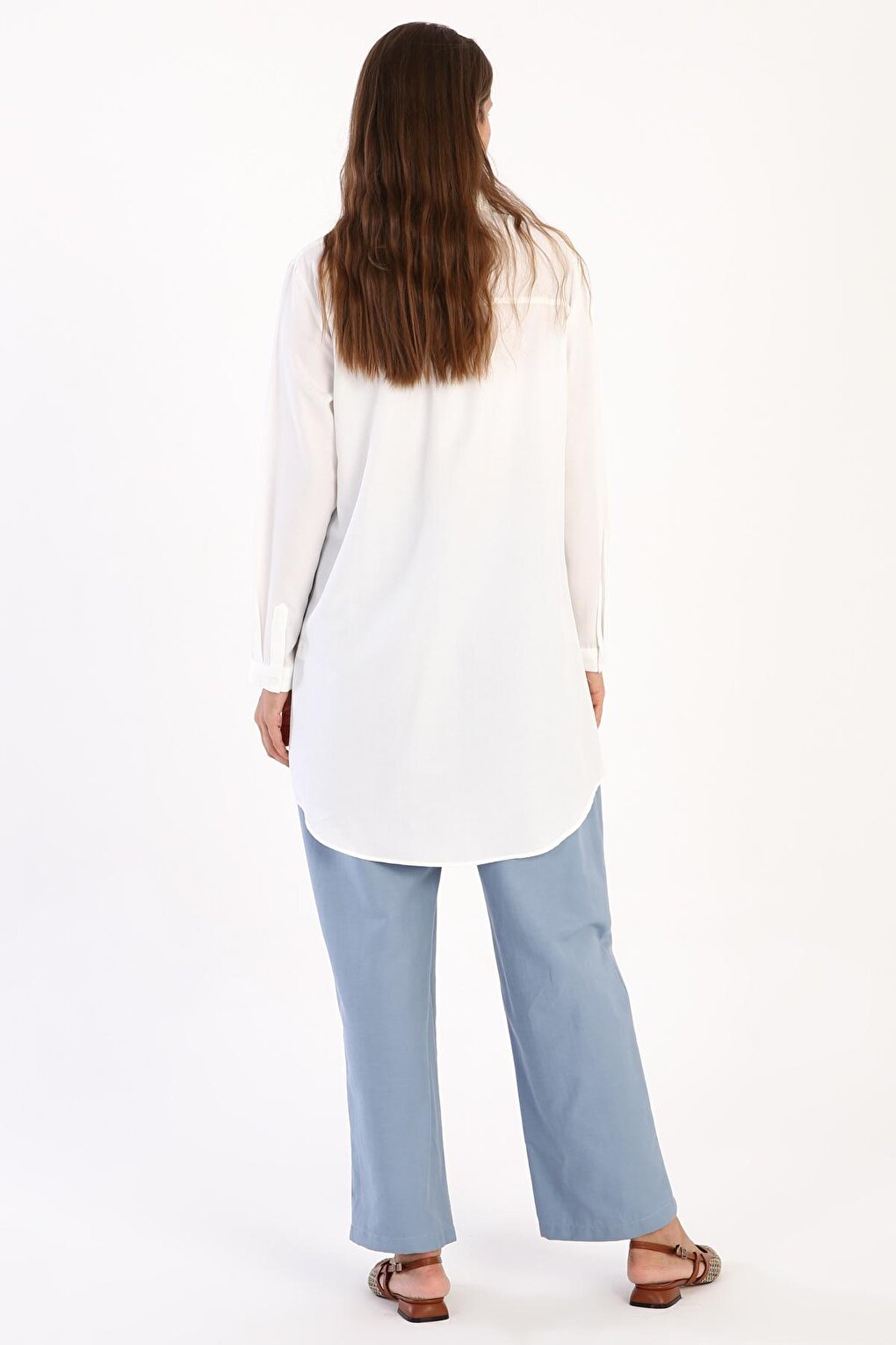 Ecru Hidden Placket Cotton Shirt Tunic