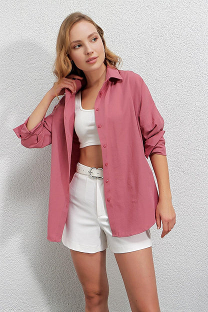 Women's Dark Rose Oversize Long Basic Shirt HZL22W-BD139001