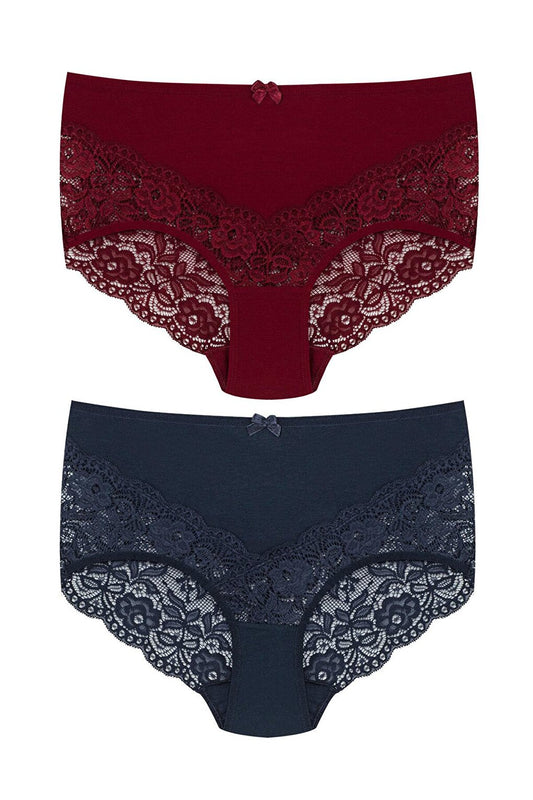 Cotton Back and Front V Lace High Waist Plus Size Women's Panties 2-pack