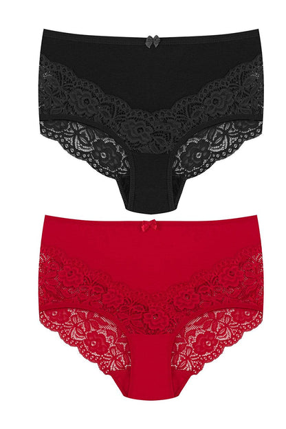 Cotton Back and Front V Lace High Waist Plus Size Women's Panties 2-pack