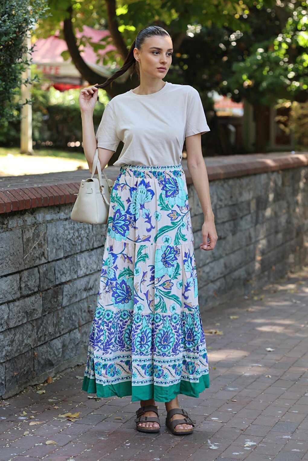 1898 Patterned Long Skirt - Turquoise